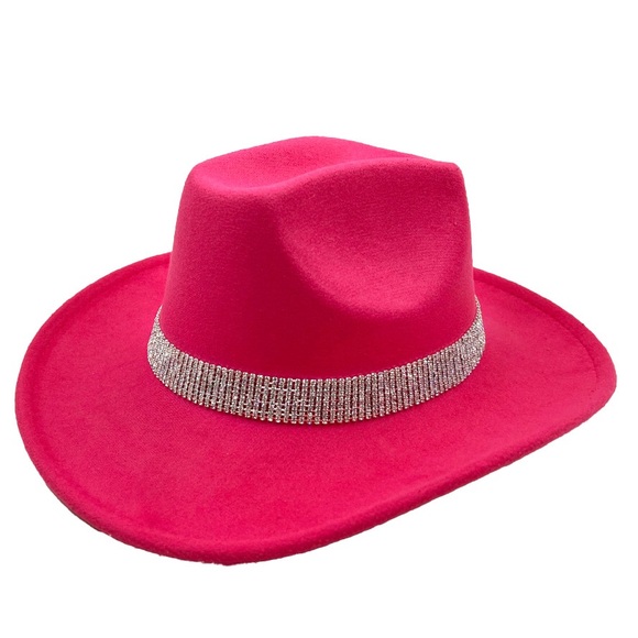 Fuchsia Rhinestone Paved Band Cowboy Western Hat - Picture 1 of 2